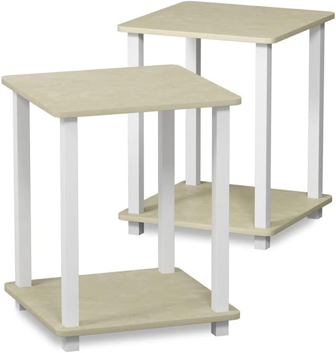 Furinno Simplistic Set of 2 End Table, Cream Faux Marble