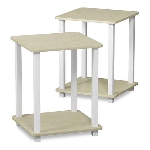 Furinno Simplistic Set Of 2 End Table, Cream Faux Marble #TOP5