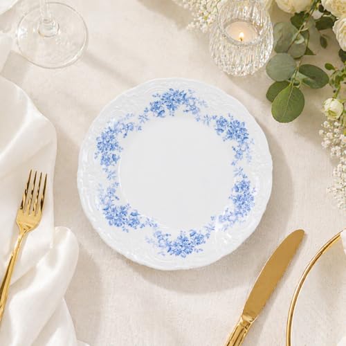 Image of NFI essentials 8 inch Ceramic Quarter Plate with Elegant Blue Floral Design, Premium Serving Plate for Snacks, Desserts, Breakfast & Appetizers, Microwave & Dishwasher Safe