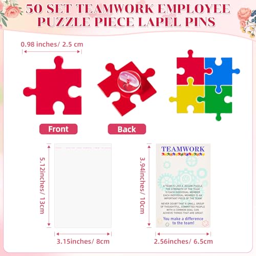 Quelay 50 Set Teamwork Employee Appreciation Gifts Bulk Puzzle Piece Lapel Pin Inspirational Lapel Pins with Thank You Cards Bags Team Appreciation Gifts for Coworker Staff Volunteer2