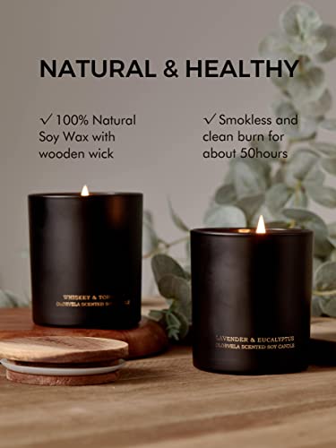 Olorvela Candles For Men Wood Wicked Candles For Home Scented Mens Candle Aromatherapy 8Oz, 50Hr Burn Time, Lavender & Eucalyptus Candle All Natural Soy Candles #TOP2