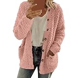 long fleecejacke damen,Plüschjacke Damen Teddy Rosa Fleecejacke ohne Kapuze Thermo Teenager Mädchen Frauen Winterjacke Dicke Sherpa Warme Teddyjacke Lässig Teddyfleece Mantel Mode Bekleidung