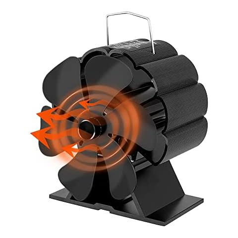 Log Burner Fan 6 Blades Heat Powered Stove Fan for Wood Burning Stove -Silent Operation - Eco Friendly Circulation - Heat Distribution, Mini Black Fire Fan for Wood Burner/Fireplace Cover