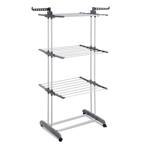 MAGNA RETAIL Large Clothes Airer Grey | 4-Tier Foldable Clothes Hanger | Drying Rack Laundry | Laundry Airer | Cloth Drying Rack with Wheels and Wings
