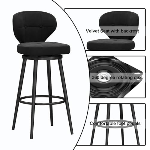 Tabouret de bar pivotant confortable en velours résistant noir - 5