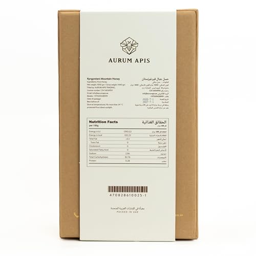 Image of Aurum Apis Raw Kyrgyzstani Mountain Honey - 100% Raw & Unfiltered Pure Honey, Hand-Harvested, Non-GMO, Naturally Sourced Certified Organic Premium Honey- 1kg Honey Jar