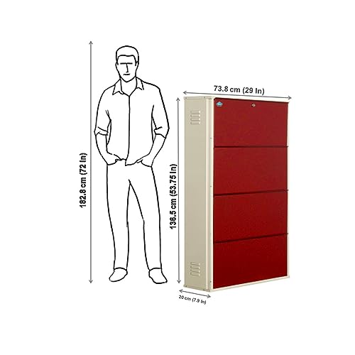 Image of DELITE KOM 29 inch Wide, 8 Shelf Metal Shoe Rack Wall Mounted for Home with Central Lock Holds Upto 28 Shoes or 48 Slippers Pair | Double Decker, 1Yr Warranty, (54x29x8, Ivory Brick Red),DIY, Space Saver