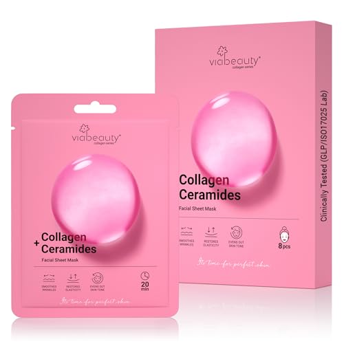 VIABEAUTY 8 Pack of Collagen Face Mask with Ceramides - Rejuvenating Facial Sheet Mask, Reduce...