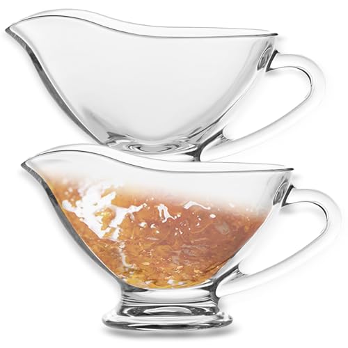Nexboraque 2 Pack 12 oz Glass Gravy Boat, Clear Gravy Bowl with Smooth Handle, Sauce Boat for Salad Dressings, Dining, Holiday Meals, Parties, Thanksgiving, Christmas, Dishwasher Safe