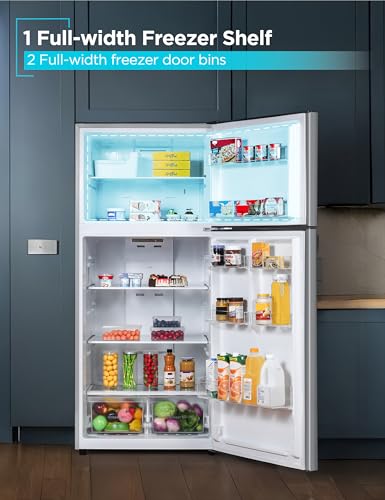 Image of BLACK+DECKER 18.1 Cu. Ft. Top Mount Refrigerator with Ice Maker, 2-Door Refrigerator with Top Freezer, Freezer with Icemaker and Adjustable Temperature Control, ENERGY STAR, BR1810HIMS, Stainless Look