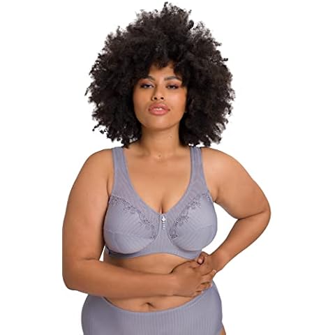 Ulla Popken Womenswear Plus Size Curvy Oversize Kelly Pinstripe Support Bra Gray 130G 658495183-130G Cover