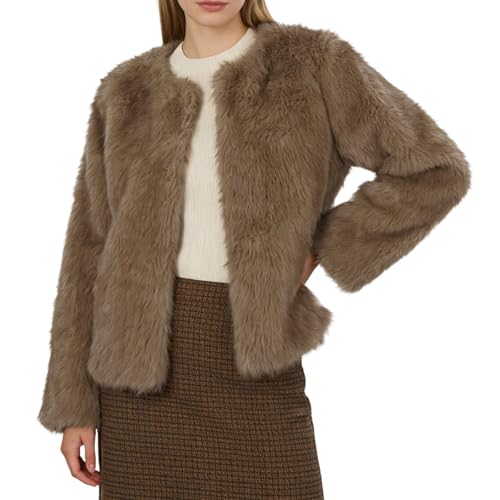 Manteau en fourrure synthétique pour femme avec poches pratiques