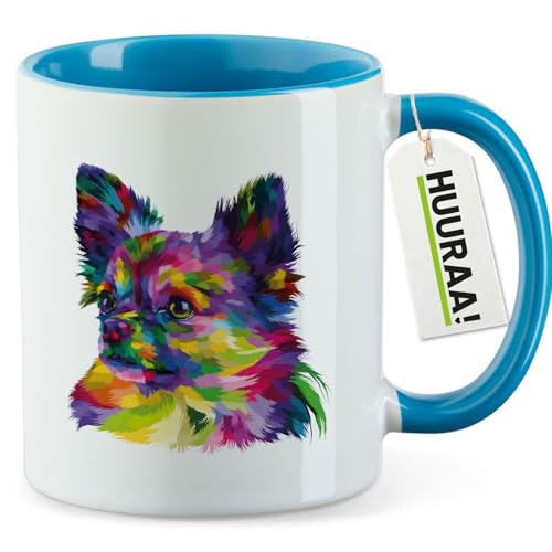 Huuraa Becher Chihuahua Colorful Geschenk 330ml Blau Chihuahua Geschenkidee
