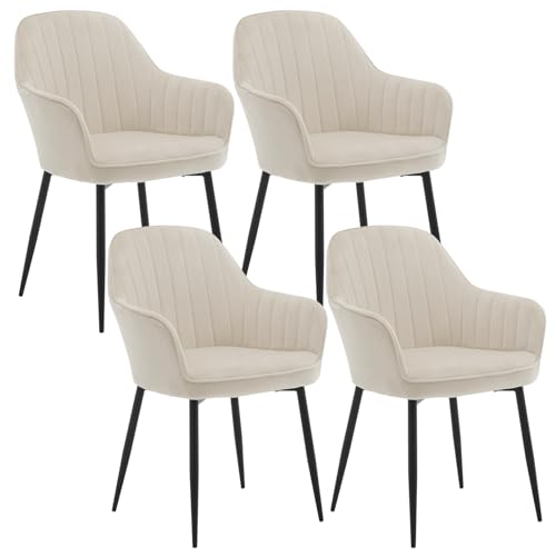 Systemkenji Velvet Dining Chairs Set Of 4 - Modern Upholstered Chairs With Metal Legs, Beige, 300 Lb Capacity - View #11