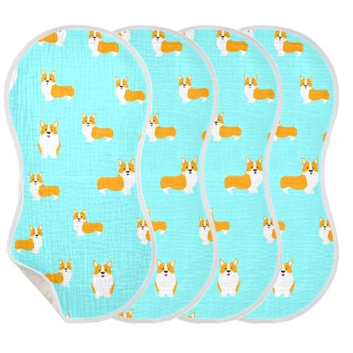 4 Pack Baby Burp Cloths, Soft Absorbent Burping Cloths for Babies, Cotton Milk Spit Up Rags, Large Size for Newborns, Baby Boys and Girls (Corgi Pattern)