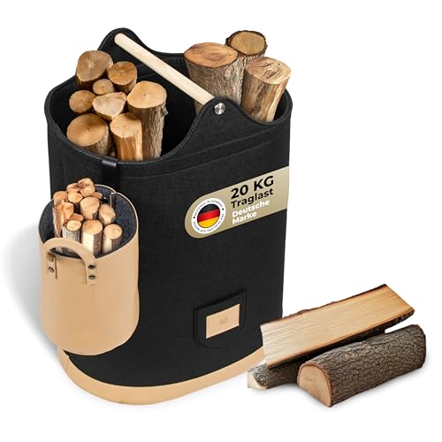 𝑾𝒂𝒓𝒎𝒉𝒐𝒍𝒛 NEU 2025 Holzkorb für Kaminholz Groß [𝐫ü𝐜𝐤𝐞𝐧- & 𝐚𝐫𝐦𝐬𝐜𝐡𝐨𝐧𝐞𝐧𝐝] herausnehmbarer Boden Kaminholzkorb Feuerholzkorb Brennholzkorb Kaminkorb Filzkorb | Korb Schwarz (Bundle)