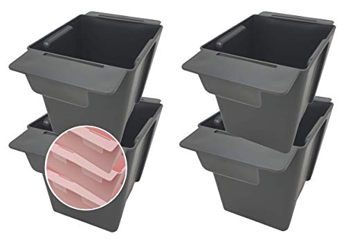 Pilix Paletten Blumenkasten Europalette 4er mit patentiertem Stecksystem | 9 cm 4 Stück Anthrazit | Pflanzkasten Europalette Kunststoff | Einsätze für Europaletten Blumenkästen Europalette Cover