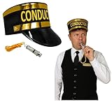 Train Engineer Conductor Hat Plus Whistle Fancy Holiday Costume Accessory