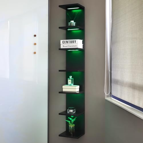 AskTag 7 Tier Wall Shelves with RGB, Lack Wall Shelf Unit, Vertical Shelf with Remonte Control,Black Shelves