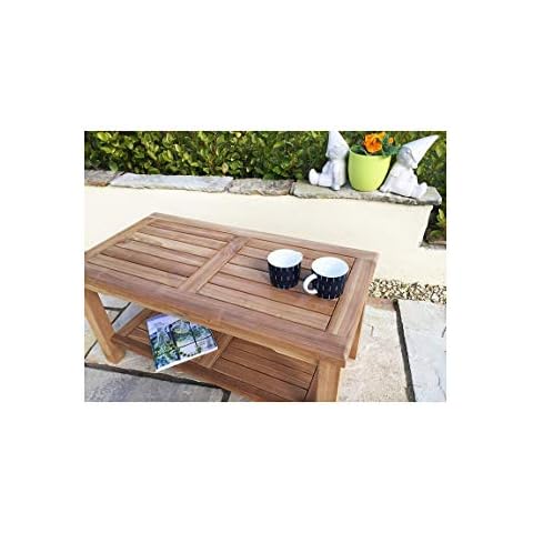 Garden Coffee Table with Shelf - 90cm Teak Cover