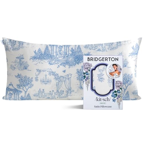 Bridgerton x Kitsch Satin Pillowcase with Zipper for Hair & Skin - Softer Than Silk Pillow Cases Cooling Satin Pillow Case Wrinkle-Free - King Size Satin Pillow Case (19x36) - Garden Toile