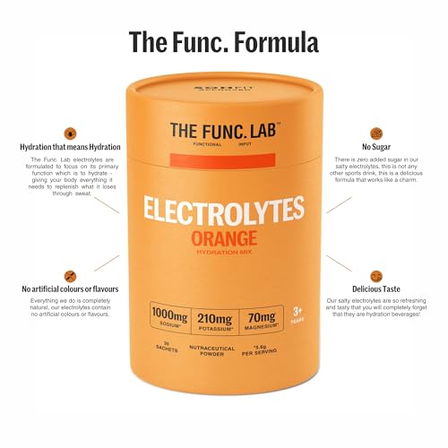 Image of The Func. Lab Daily Electrolytes - Salty Orange | 30 Sachets | Instant Hydration Powder with Sodium, Potassium, Magnesium | Sugar-Free, No Preservatives | Instant Energy, Performance & Recovery Drink