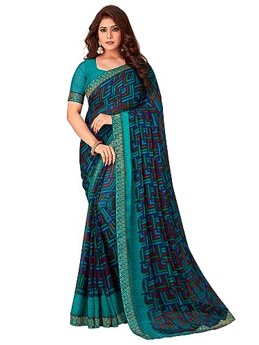 Image of AKHILAM Women's Chiffon Black Embellished Designer Saree With Blouse Piece