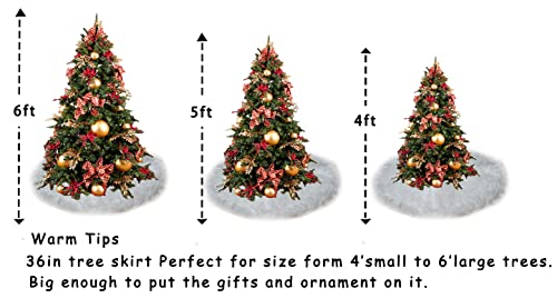 36Inch White Christmas Tree Skirt- Faux Fur Plush Skirt Christmas Tree Decoration Holiday Party Indoor Outdoor Christmas Decorations For Merry Christmas #TOP2
