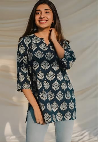 Image of Women's Short Kurti in TopsTunic Rayon Cotton Blend | Ladies Ethnic Tunic