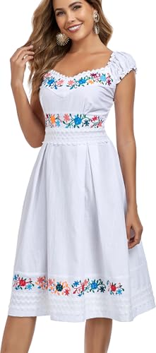 Image of Women's Mexican Dress Embroidered Causal Lace Party Dress