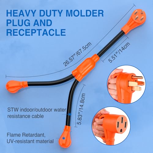 Image of Nilight 50 Amp to 50 Amp RV Y Splitter Adapter Cord 50A Male Plug to Two 50A Female Outlet NEMA 14-50P 14-50R Pure Copper STW 10 AWG Heavy Duty Cable for RV Camper Generator