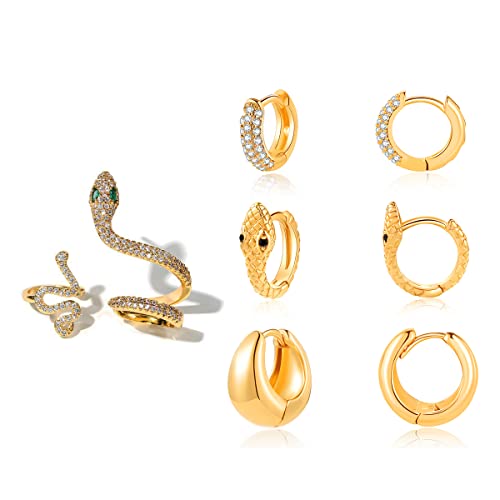 Vercret 14K Gold Snake Earrings For Women - Hoop Ear Cuffs Earring Hypoallergenic Jewelry Gift #TOP15