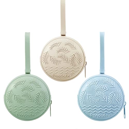 Image of PandaEar 3 Pack Silicone Pacifier Holder Case, Portable Travel Pacifier Pouch for Newborns, BPA-Free Silicone Pacifier Storage Container for Boys & Girls (Green, Blue, Cream)