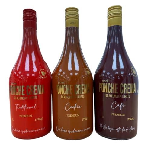 Ponche crema Alfonso P Loreto, Paquete de 3, Sabores: Café, Galleta y Original, A base de Leche Condensada y Ron
