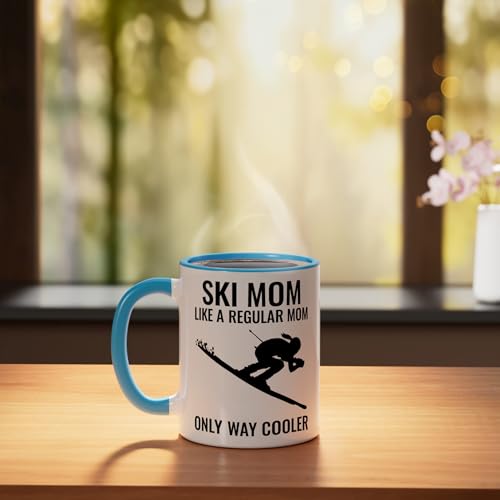 Taza Cerámica Azul Blanco 11 oz Ski Mom miniatura 3