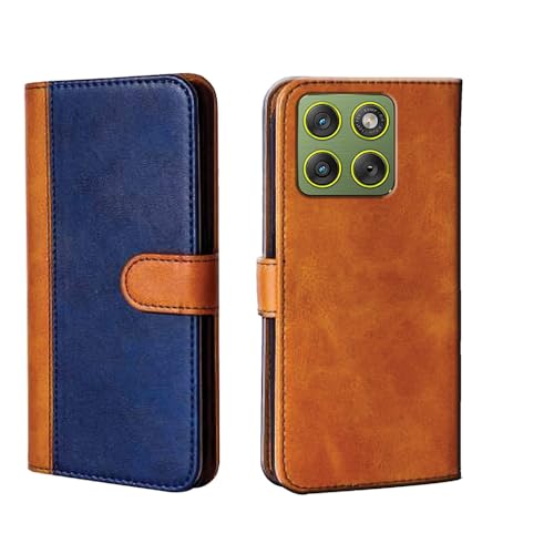 Image of amazon basics Moto Edge 70 5G Flip Cover | Card Pockets Wallet & Stand | Flip Cover for Moto Edge 70 5G (Beige and Blue)