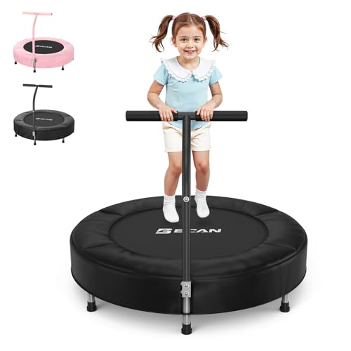 BCAN 36'' Toddler Trampoline, ASTM Certified - Kids Trampoline for Ages 1-6, Foam Handle & Safe Thickened Cover, Mini Trampolines for Kids Indoor, Easy to Assemble Black-Classic