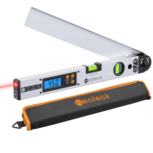 Neoteck Digitaler Winkelmesser 400mm mit LCD Laser Wasserwaage 0-225 Digital Neigungsmesser Winkelmessgerät für vertikale horizontale Doppel Wasserwaage - Silber