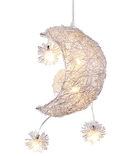 iDEGU Suspension Luminaire Lune Étoiles LED Lustre Plafonnier avec 5 Ampoules Éclairage de Décoration pour Chambre D'enfant (15CM Lumière Blanche Chaude)