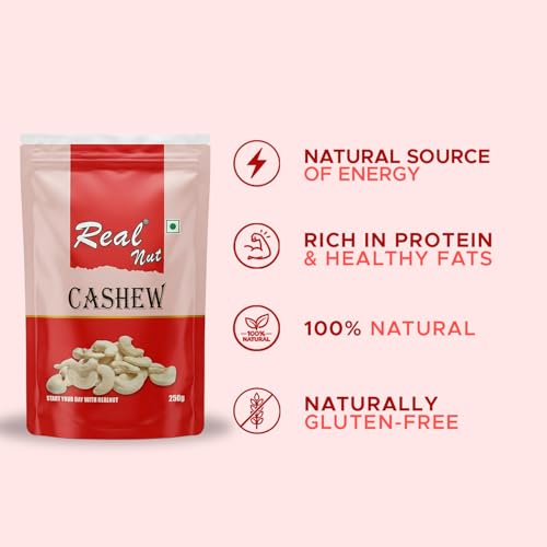 Image of RealNut Premium Raw Cashew Nuts W240 - 250g | Whole Plain Kaju | Jumbo Grade Cashews | Natural & Unroasted Dry Fruits | Healthy Snack for Cooking, Sweets & Daily Nutrition