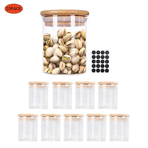 Image of Glass Storage Jar with Airtight Bamboo Lid & Labels Set, 10 PCS Minimalist Kitchen Containers, Stackable Pantry Canister for Food, Spice, Flour, Sugar, Rice, Coffee ETC