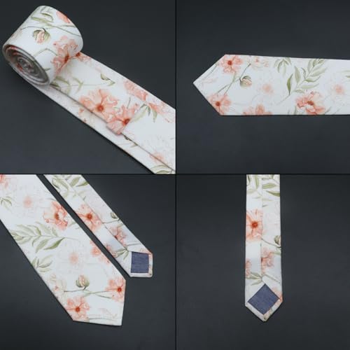 Image of Cotton Floral Ties for Men 2.76 inch Men's Skinny Tie Linen Flower Printed Neck Tie for Wedding Dating Party