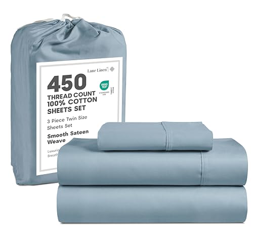LANE LINEN Sábanas 100% de algodón, Juego de sábanas de 3 Piezas, sábanas de satén Suave, sábanas de 450 Hilos, sábanas Transpirables tamaño Individual, sábanas refrescantes, sábanas de Bolsillo