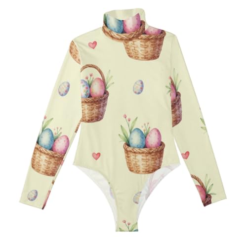 Body de manga larga amarillo pastel GuoChe con cuello alto falso para mujer