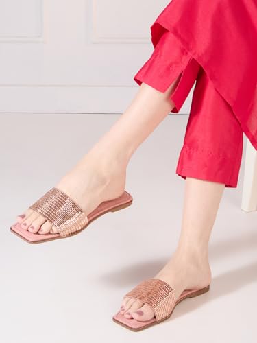 Image of Inc.5 Womens Golden Party Embellished Open Toe Flats