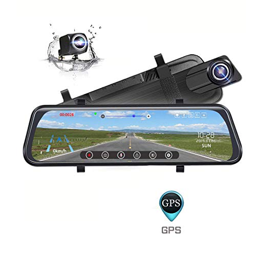 Mirror Dash Cam, Poaeaon Backup Camera 10inch Car Dash Camera Touch Screen, 170°1296P
