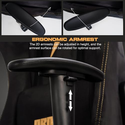 Image of DROGO Proform Ergonomic Gaming Chair, Computer Chair with Luxurious Suede Fabric, Adjustable Seat, Armrest, Head & Massager Lumbar Pillow | Home & Office Chair with Footrest & Recline (Black)