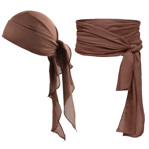 Acessórios para disfarce pirata, cinto pirata, bandana de pirata, acessórios de fantasia de pirata, pirata com acessórios, cinto de faixa de pirata, conjunto de papel pirata festas (castanho escuro)