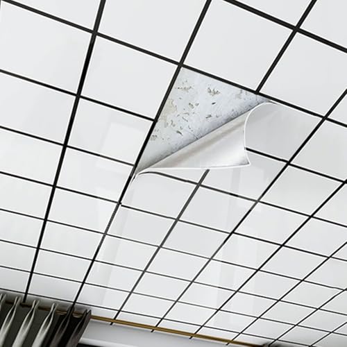 Deckenpaneele deckenplatten Selbstklebende Deckenfliesen Für Abgehängte Decken, Badezimmer Decke Wasserdicht, Leicht Zu Schneiden PVC Deckenverkleidung Kellergeschoss Heimbüro Dekoration(#1,5 Pack)
