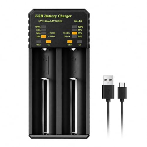 18650 Battery Charger Fast Charging Universal Rechargeable Batteries Charger for 3.7V Li-ion IMR INR ICR 21750 21700 10340 17335 17670 18500 18700 20700 26650 1.2V Ni-MH/CD AAA/AA C SC (2 Bay)
